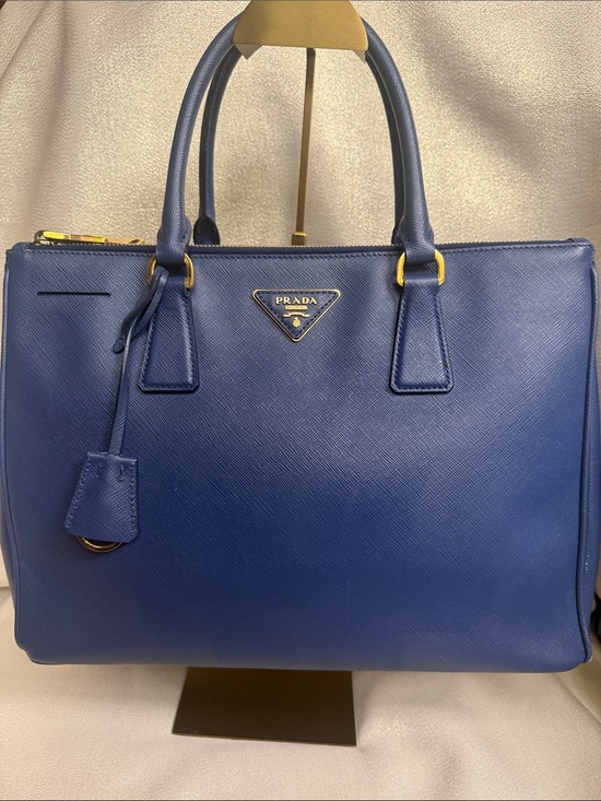 Prada Handbags - Prada Blue Saffiano Leather Satchel with Gold Hardware